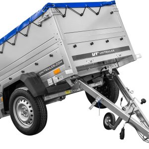 Unitrailer 150 KIPP Autotransportaanhanger, hoogwaardig, robust, mit zusätzlichen Seitenwänden und Plane, 750 kg, mit kippbarer Deichsel