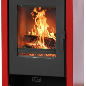 ALAZ Mouse K9-MAX houtkachel, 10 kW, bordeauxrood, verbrandingskamer met vuurvast en groot venster, voor houtblokken tot 50 cm, verbeterde handgreep + 2 cm, efficiëntieklasse [Energieklasse A+]